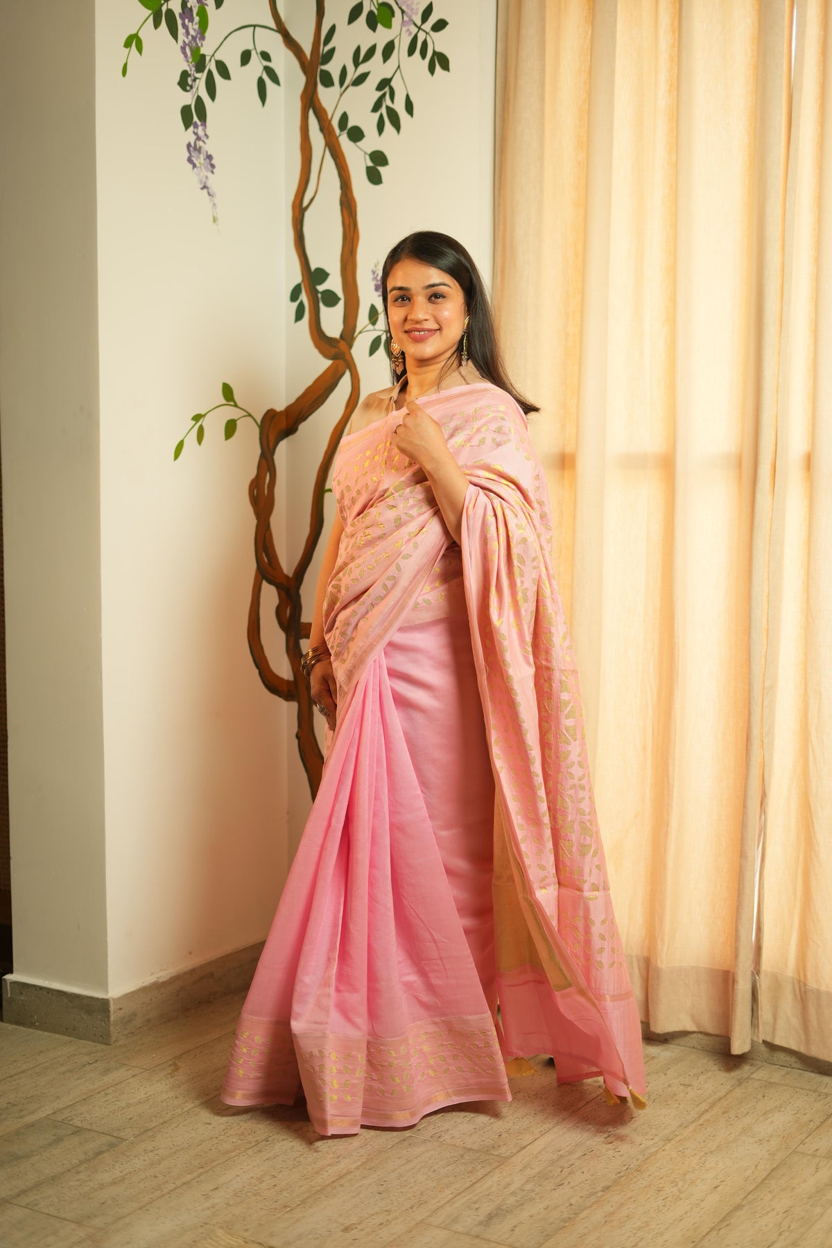 Chanderi Applique Work Saree