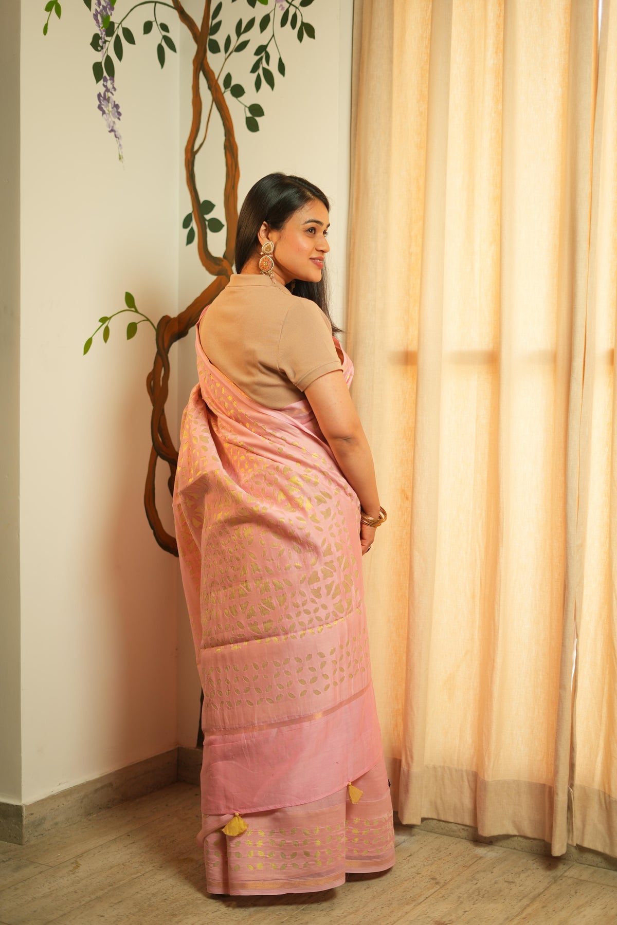Chanderi Applique Work Saree
