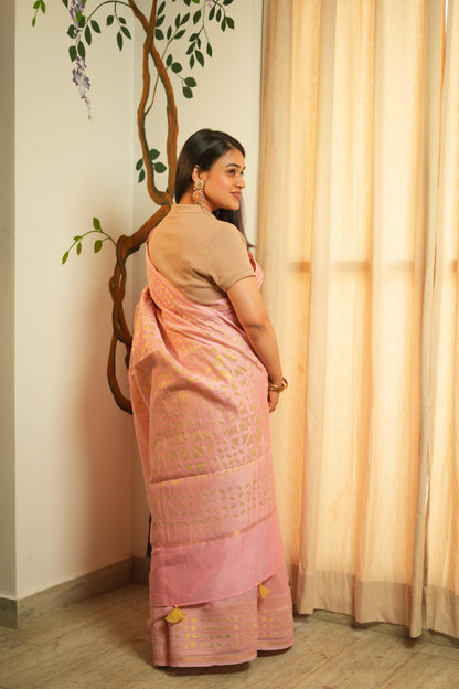 Chanderi Applique Work Saree