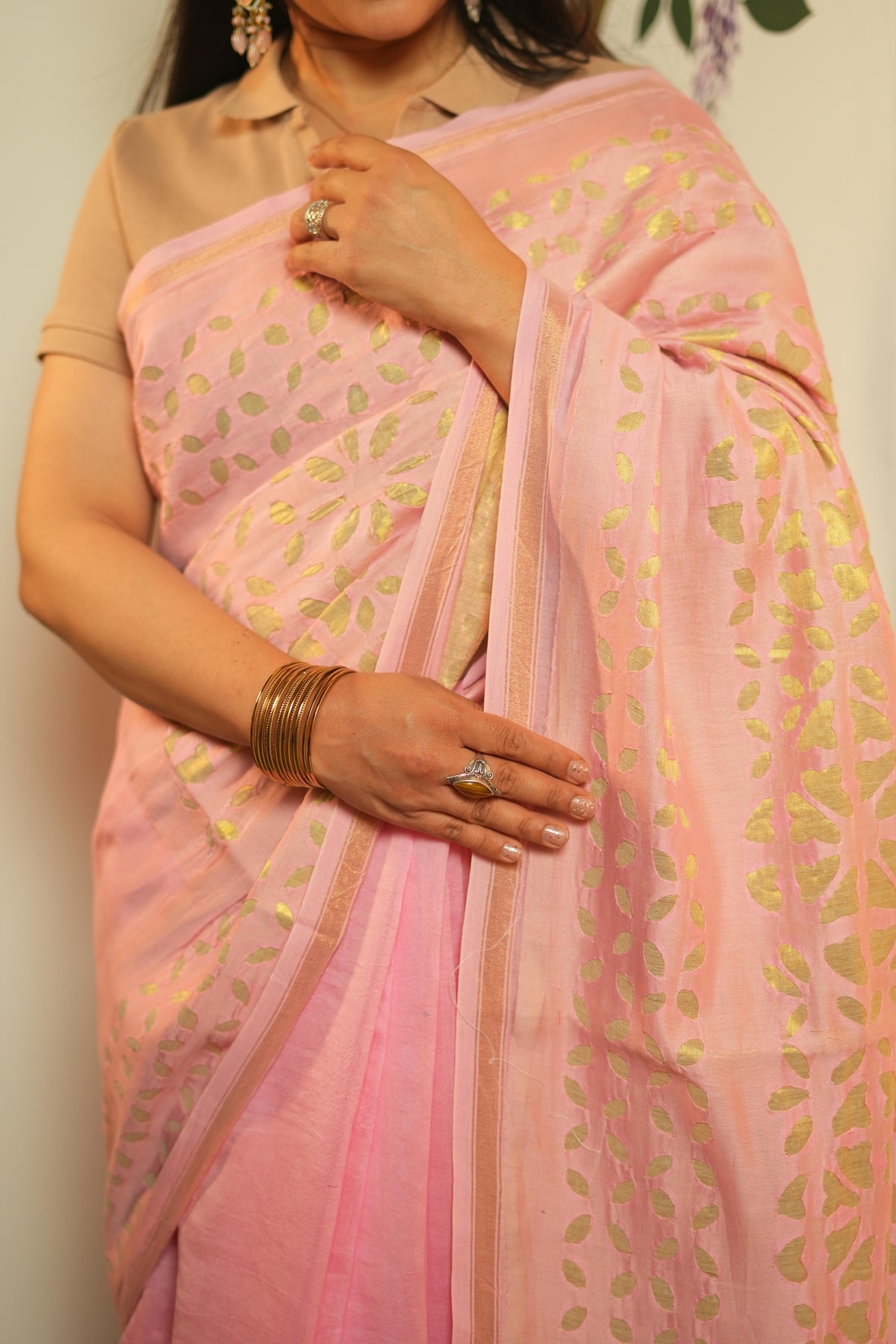 Chanderi Applique Work Saree