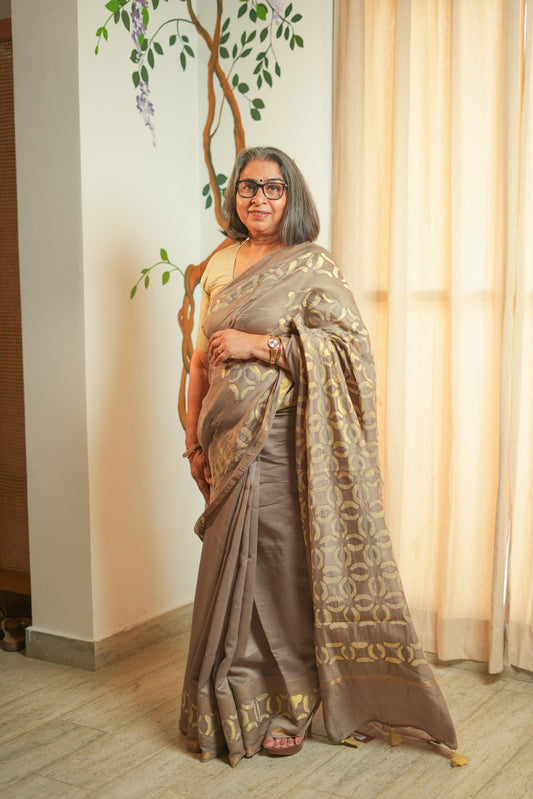 Chanderi Applique Work Saree
