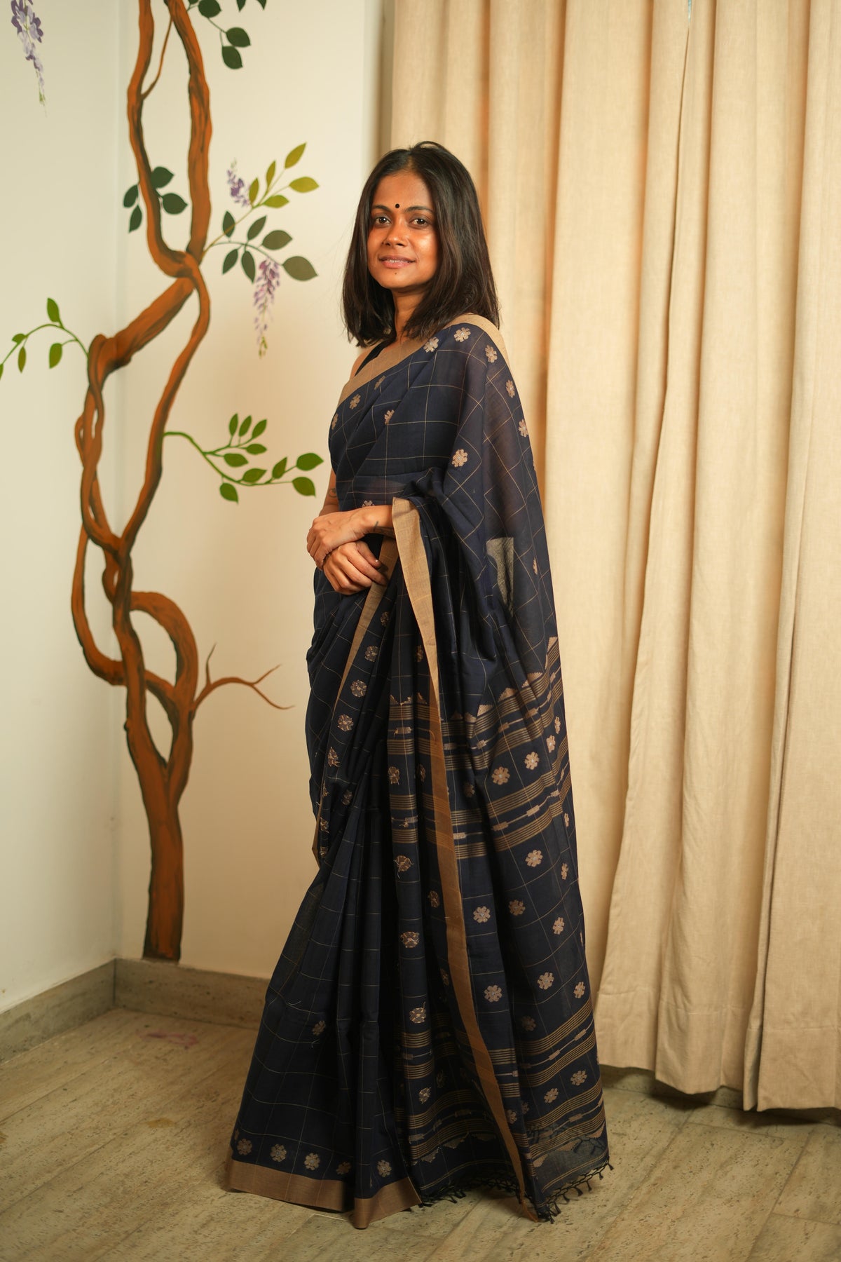 Khadi Jamdhani Cotton saree