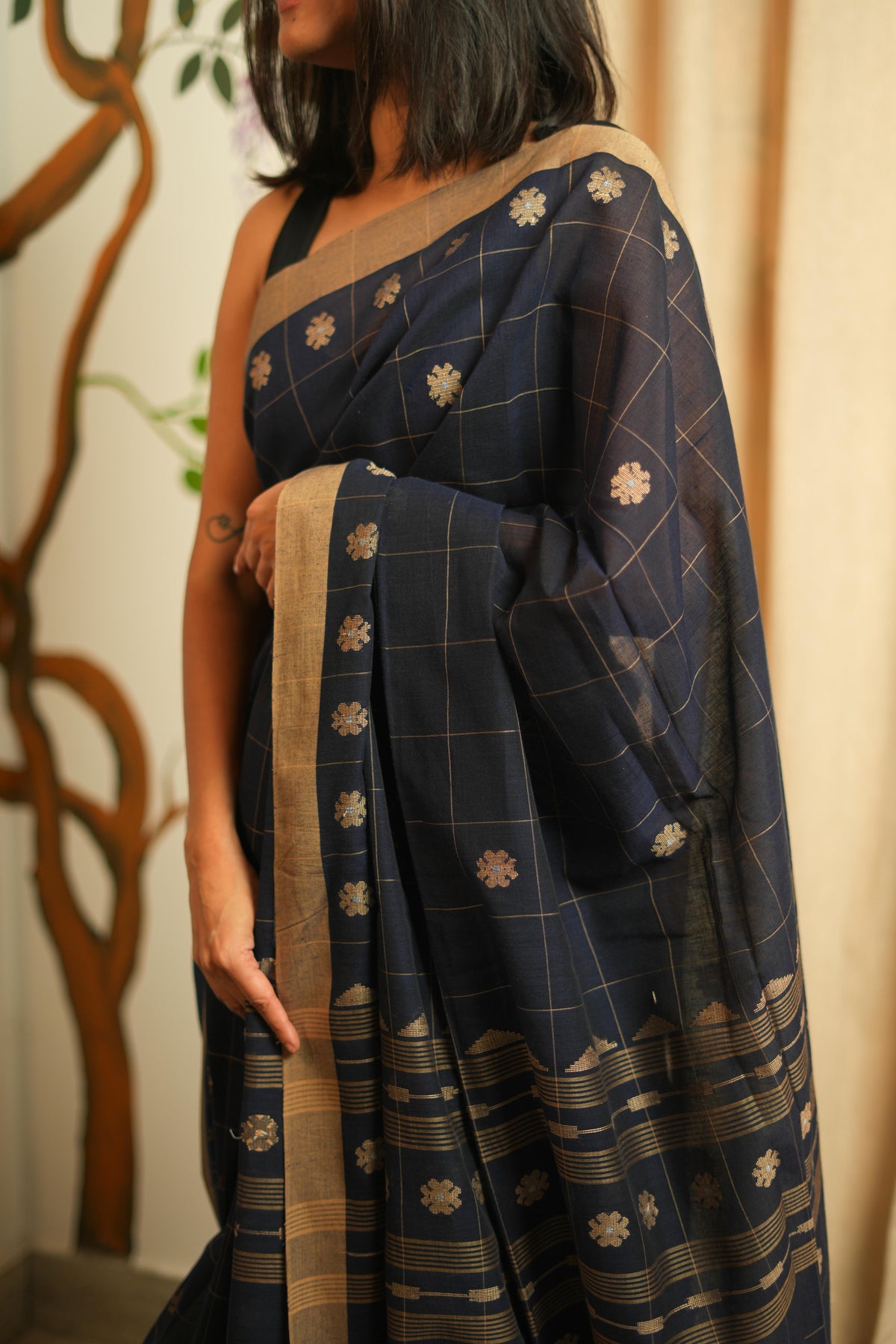 Khadi Jamdhani Cotton saree